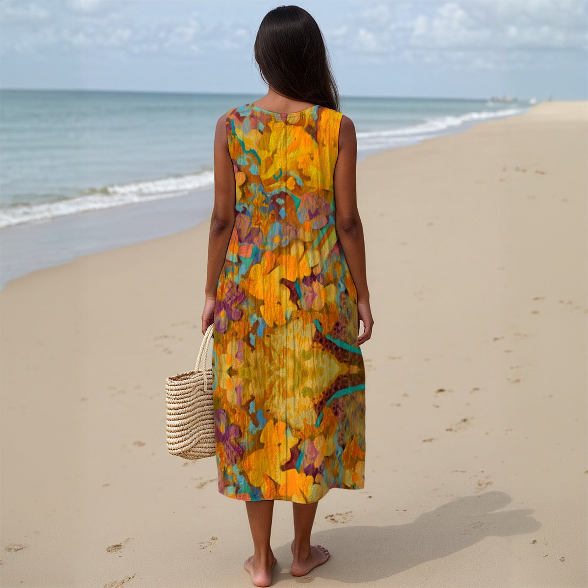 “Copper Strike” Women's Sleeveless Dress With Pocket|125GSM Slub Cotton