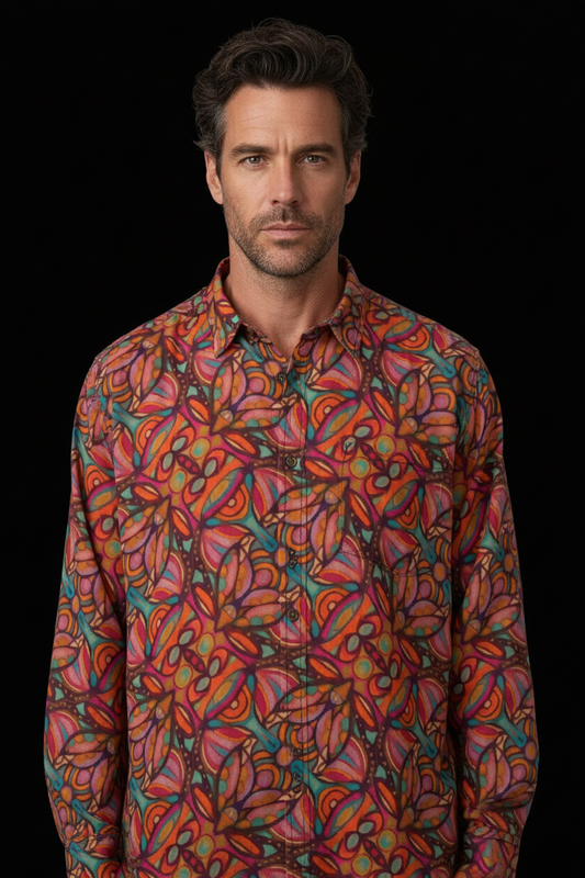 “Bloomfield Scarlet” Men's Casual Lapel Long Sleeve Shirt|125GSM Cotton
