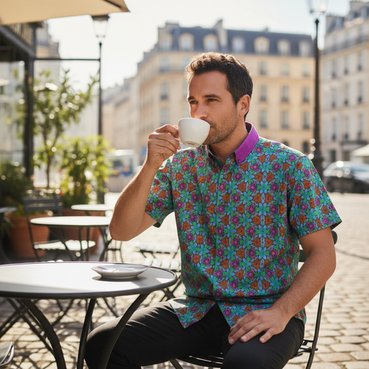 “Fuchsia Fractal” Men's Breathable Cotton Shirt|125GSM