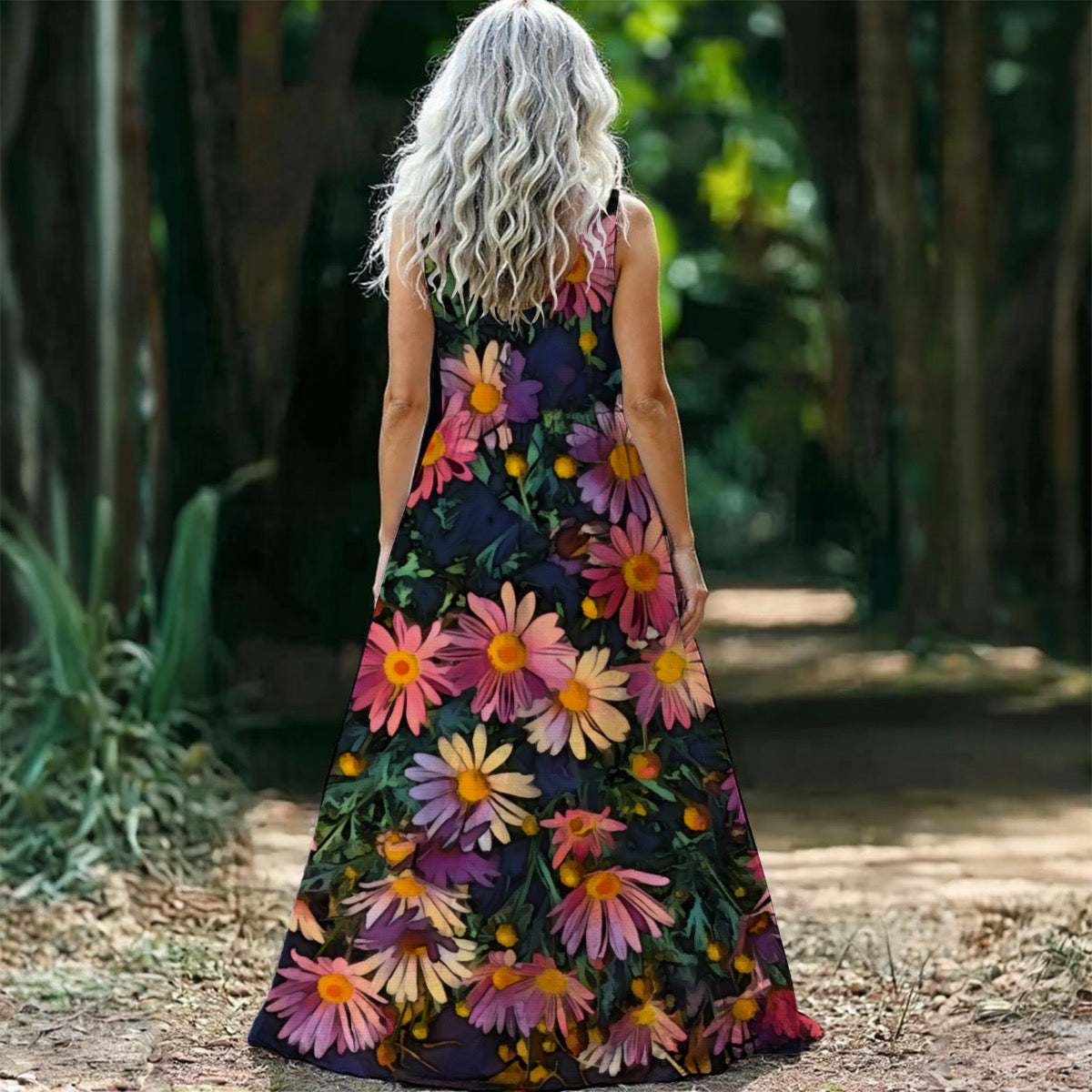 “Midsummer Hues” Women’s Sleeveless Maxi Dress