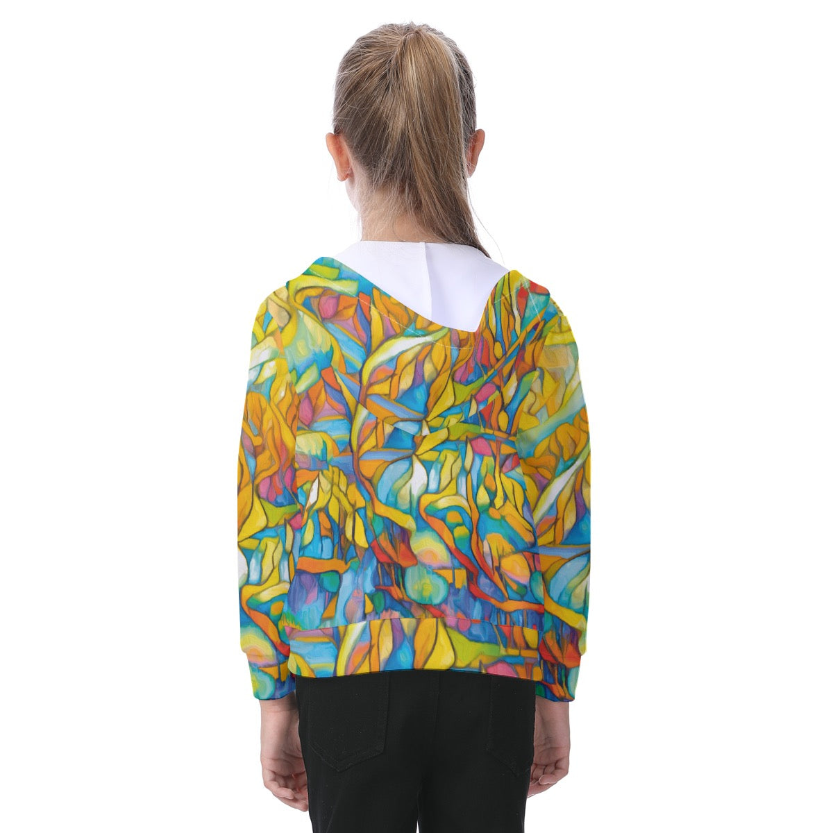 “Sunrise Stained Glass”  Kid's Zip-up Hoodie With Patch Pocket