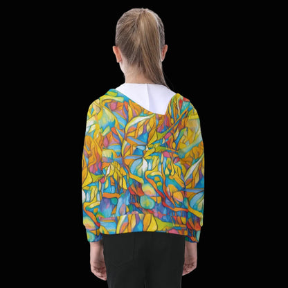 “Sunrise Stained Glass”  Kid's Zip-up Hoodie With Patch Pocket