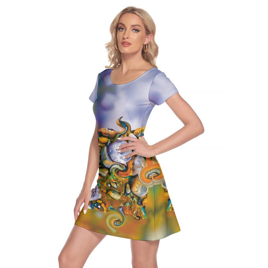 “River Rocks” Women's Short Sleeve O-neck Dress
