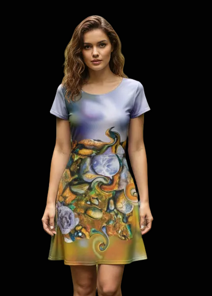 “River Rocks” Women's Short Sleeve O-neck Dress