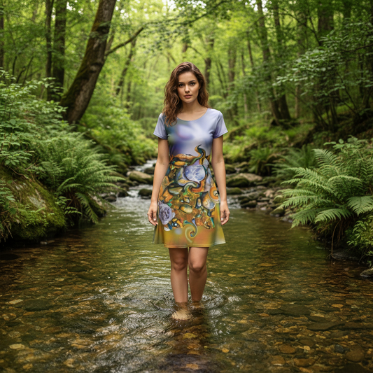 “River Rocks” Women's Short Sleeve O-neck Dress