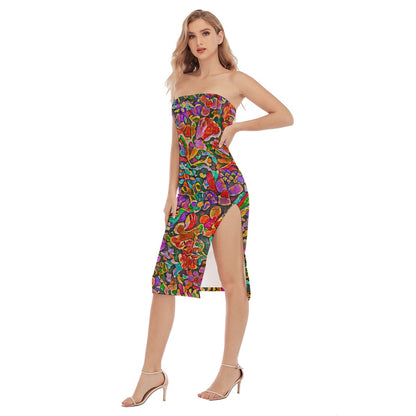 “Vivid Flora” Women's Side Split Tube Top Dress