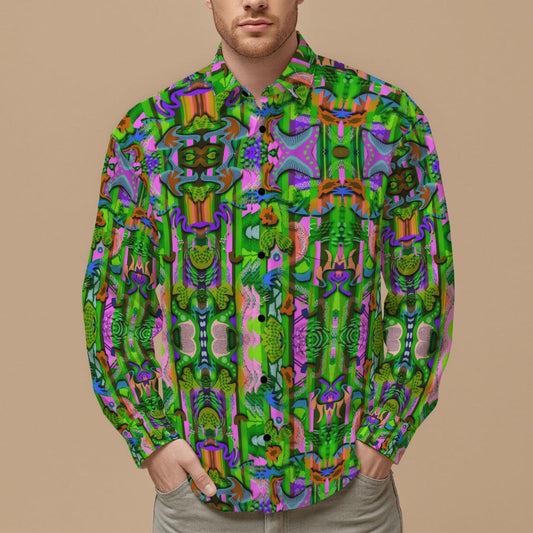 “Labyrinth :Green” Men's Slim Fit Long Sleeve Shirt