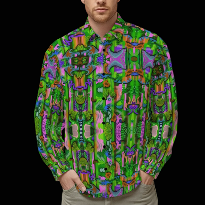 “Labyrinth :Green” Men's Slim Fit Long Sleeve Shirt