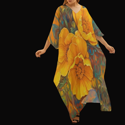 “Golden Cascade” Women's Imitation Silk V-neck Kaftan Robe