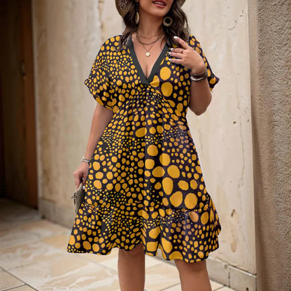 “Spot Me” Women’s Floral V-Neck Short Sleeve Dress