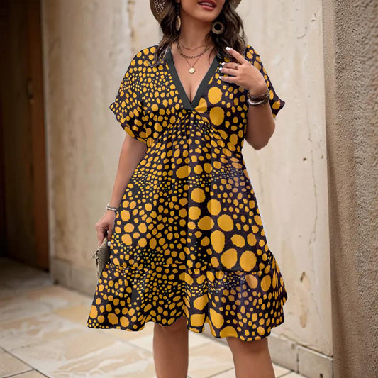 “Spot Me” Women’s Floral V-Neck Short Sleeve Dress