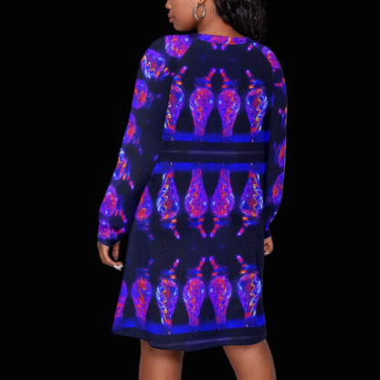 “Chromatic Resonance” Women's Dress With Raglan Sleeve(Plus Size)