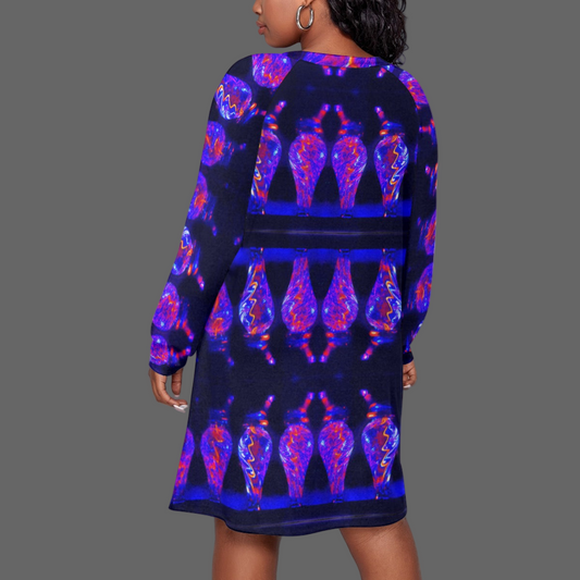 "Chromatic Resonance" Women's Dress With Raglan Sleeve(Plus Size)