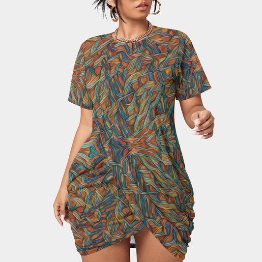 “Outback Breeze”  Women’s Stacked Hem Dress With Short Sleeve（Plus Size）