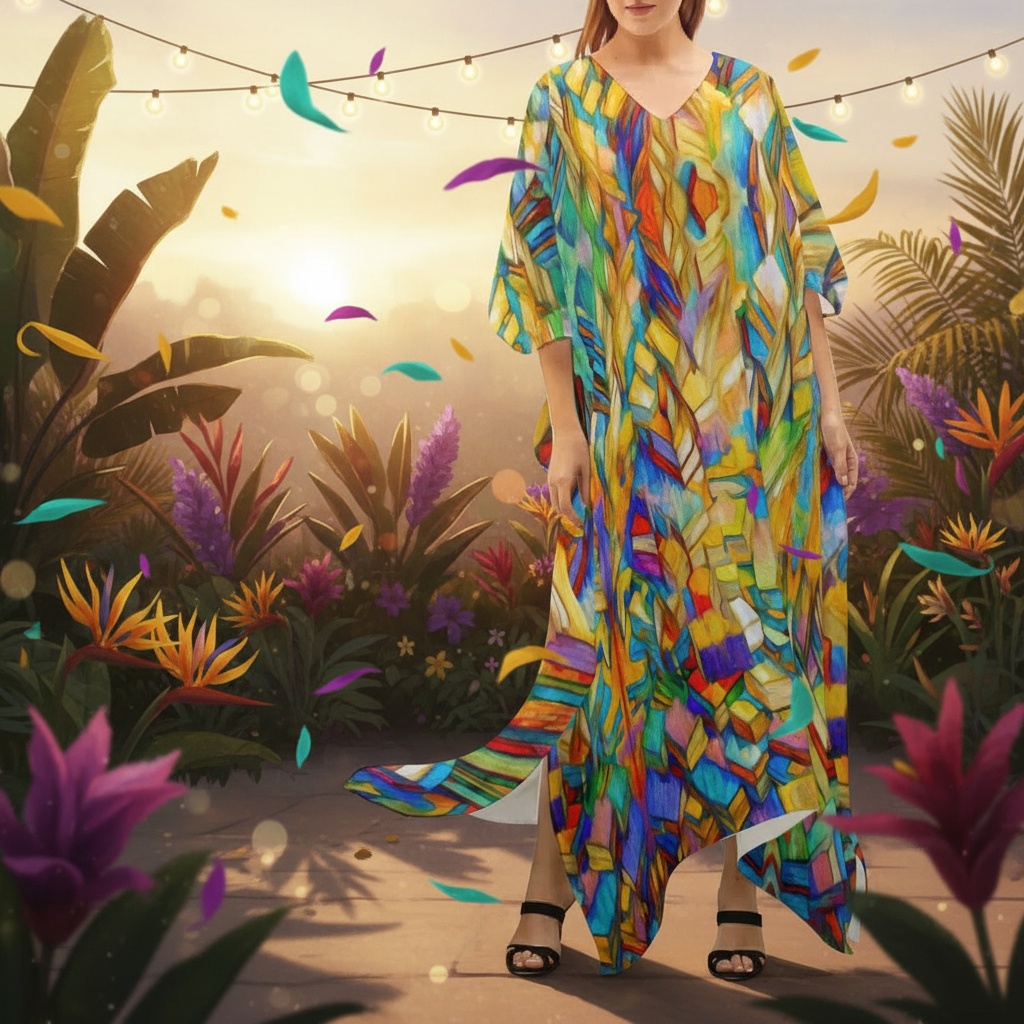 “Kaleidoscope” Women's Imitation Silk V-neck Kaftan Robe