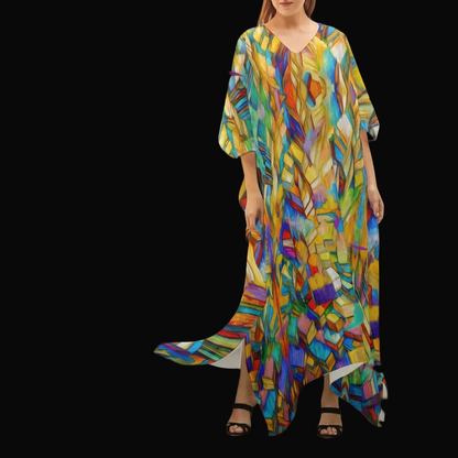 “Kaleidoscope” Women's Imitation Silk V-neck Kaftan Robe