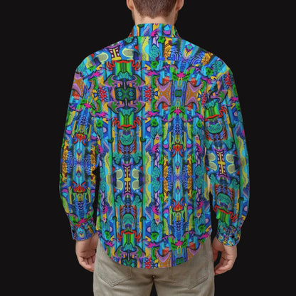 “Labyrinth” Blue : Men's Slim Fit Long Sleeve Shirt