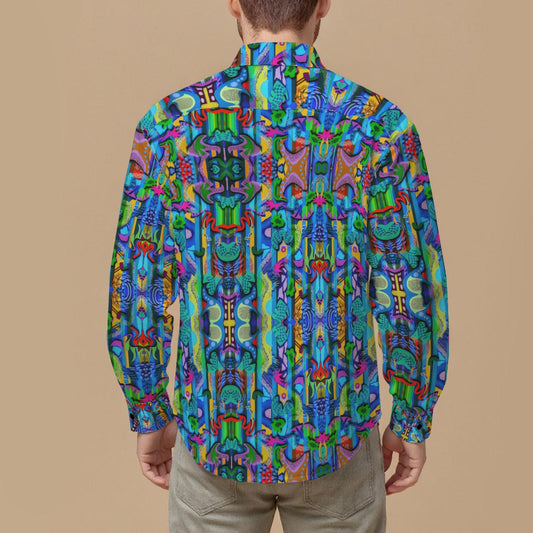 “Labyrinth” Blue : Men's Slim Fit Long Sleeve Shirt