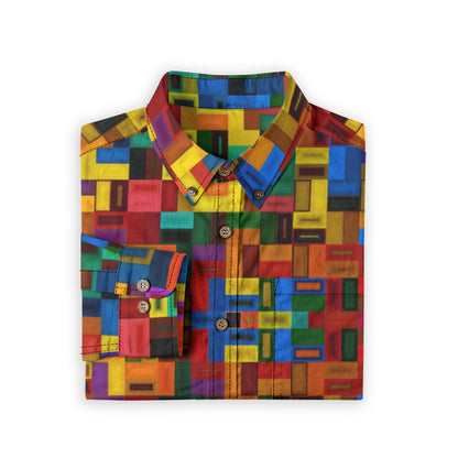 “Blocked” Men's Casual Lapel Long Sleeve Shirt|125GSM Cotton