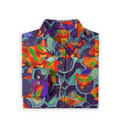 “Botanic Nebula” Men's Casual Lapel Long Sleeve Shirt|125GSM Cotton