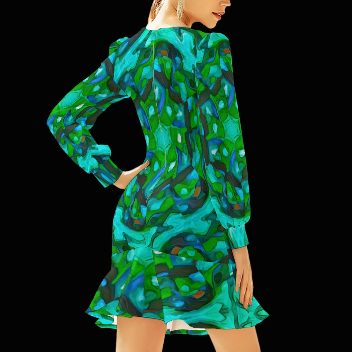 “Aquascope” Women's Ruffle Hem Skinny Dress