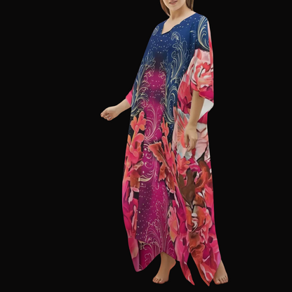 “Celestial Bloom” Women's Imitation Silk V-neck Kaftan Robe