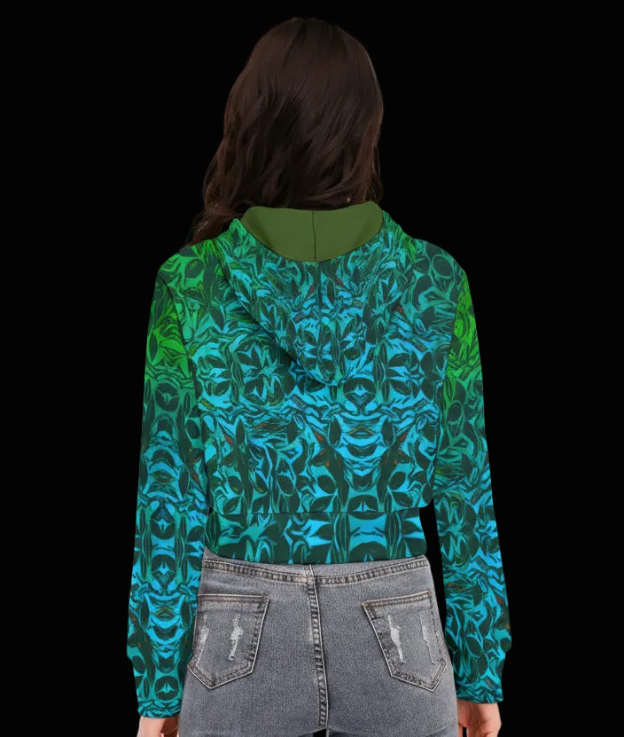 “Tribal Oceanic” Women's Crop Top Hoodie With Zipper Closure