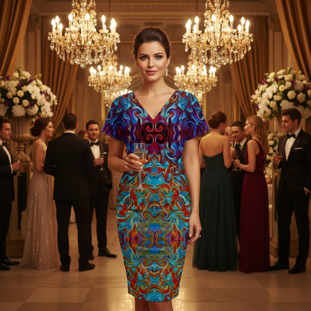 “Aurora Flare” Women's V-neck pleated dress