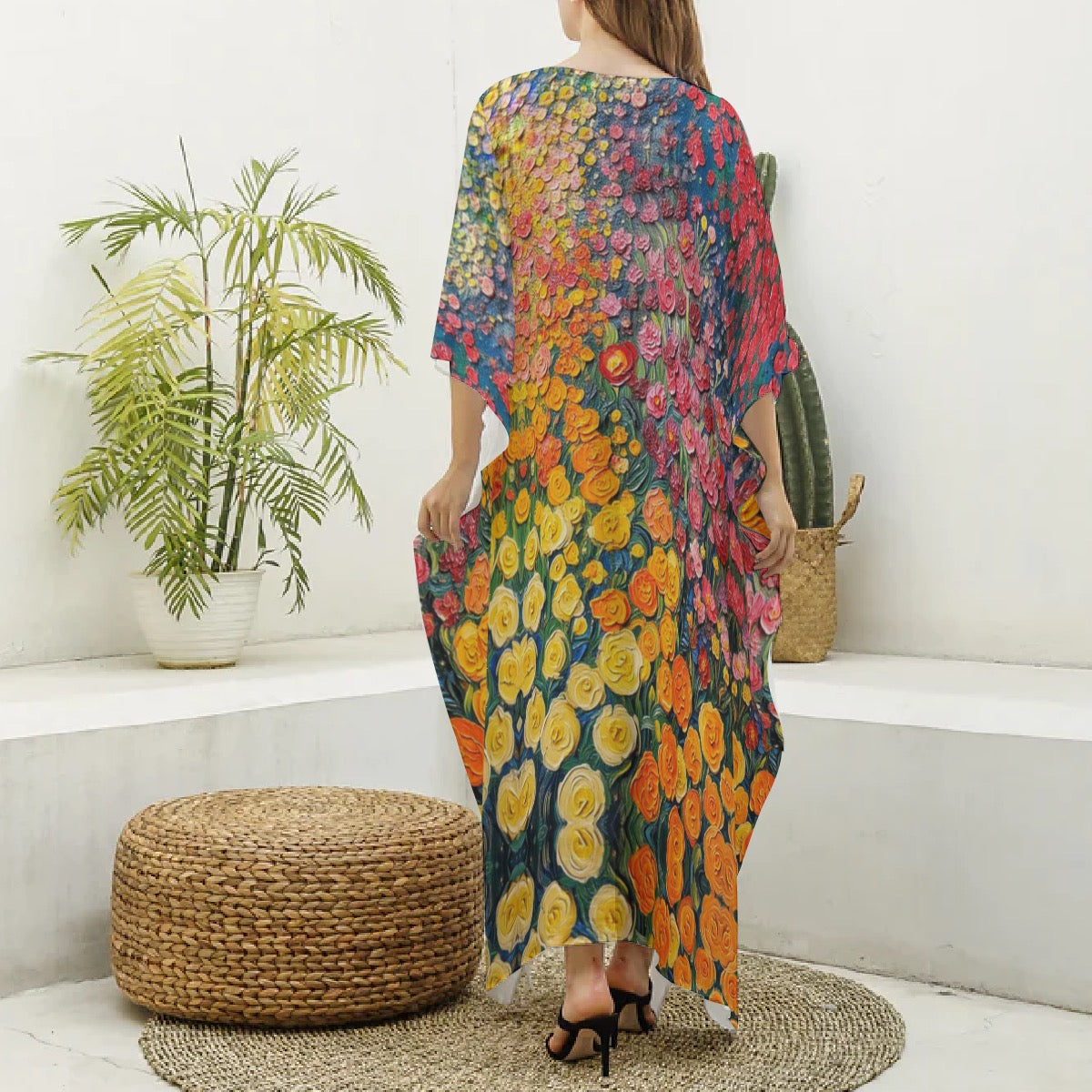 “Floriana” Women's Imitation Silk V-neck Kaftan Robe