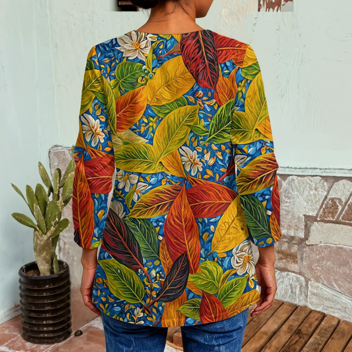 “Botanical Rhapsody” Women's Faux Sweater Cardigan