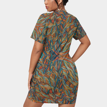 “Outback Breeze”  Women’s Stacked Hem Dress With Short Sleeve（Plus Size）
