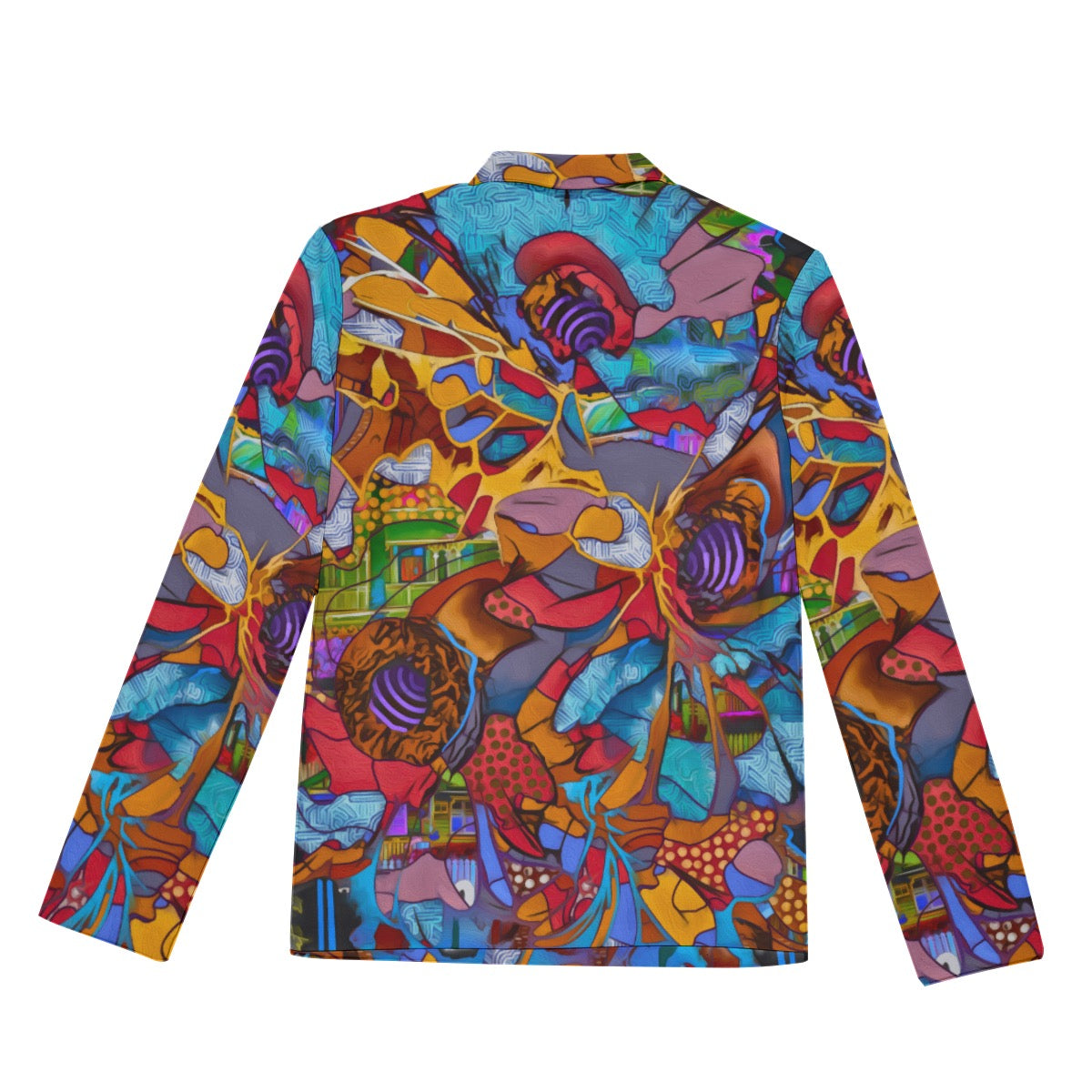 “Fractured Dreamscape”  Men's Lapel T-shirt With Neckline Zipper Closure