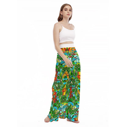 “Verdant Tapestry” Women's High Waist Wide Leg Trousers