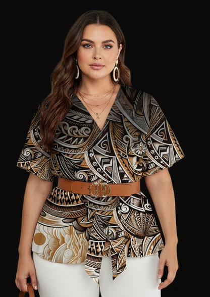 “Earthen Echoes” Women's Wrap Blouse