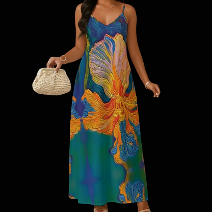 “Iris” Women's Elegant V-Neck Maxi Dress
