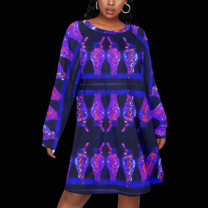 “Chromatic Resonance” Women's Dress With Raglan Sleeve(Plus Size)