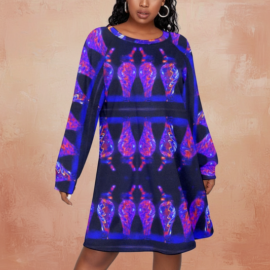 "Chromatic Resonance" Women's Dress With Raglan Sleeve(Plus Size)