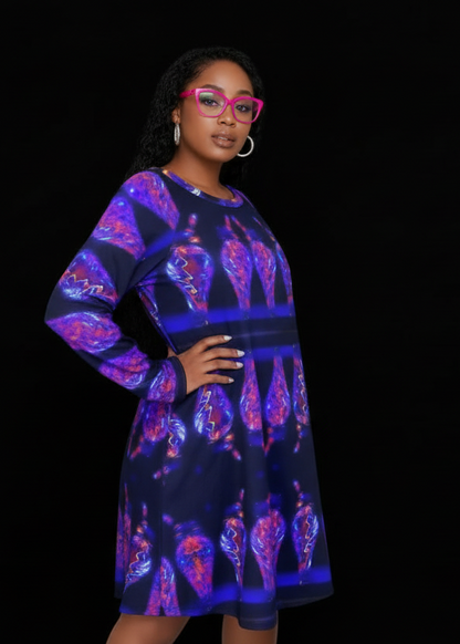 “Chromatic Resonance” Women's Dress With Raglan Sleeve(Plus Size)