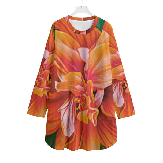 “Peach Hibiscus” Women's Dress | 180GSM Cotton