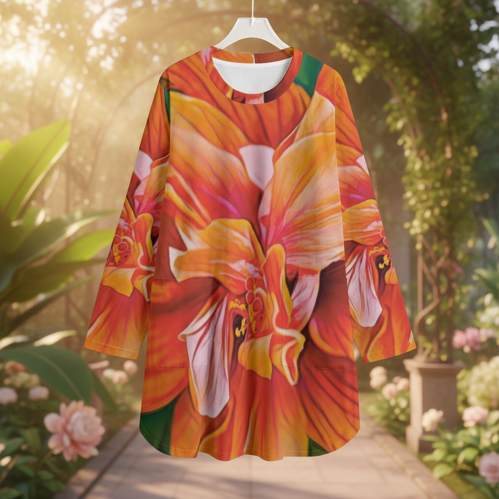 “Peach Hibiscus” Women's Dress | 180GSM Cotton