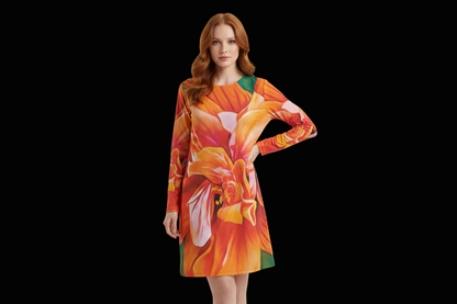 “Peach Hibiscus” Women's Dress | 180GSM Cotton