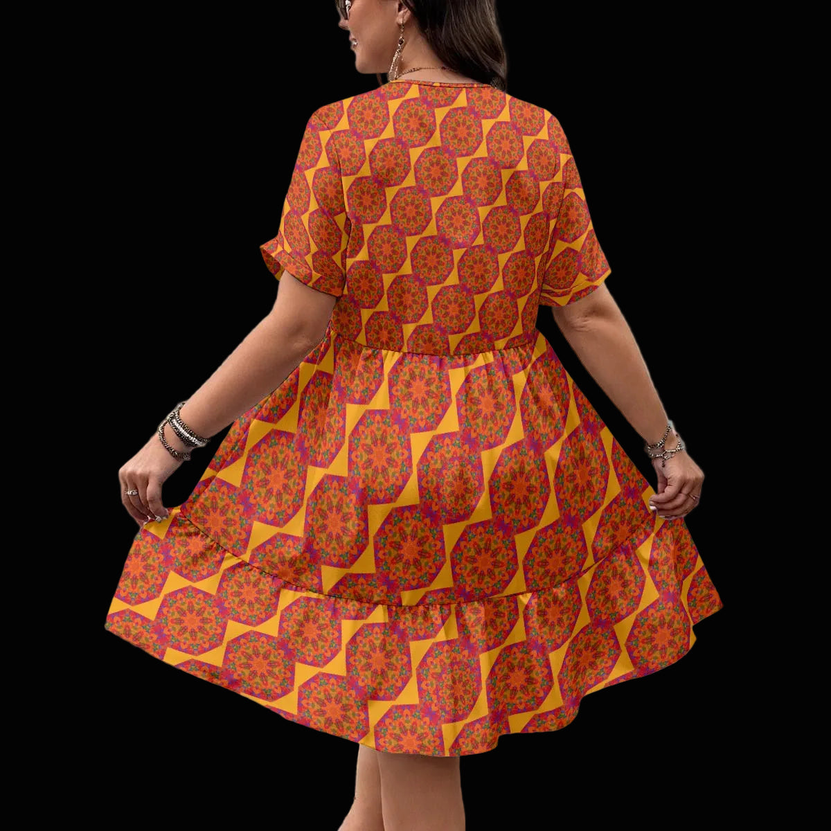 “Mandarin” Women’s Floral V-Neck Short Sleeve Dress