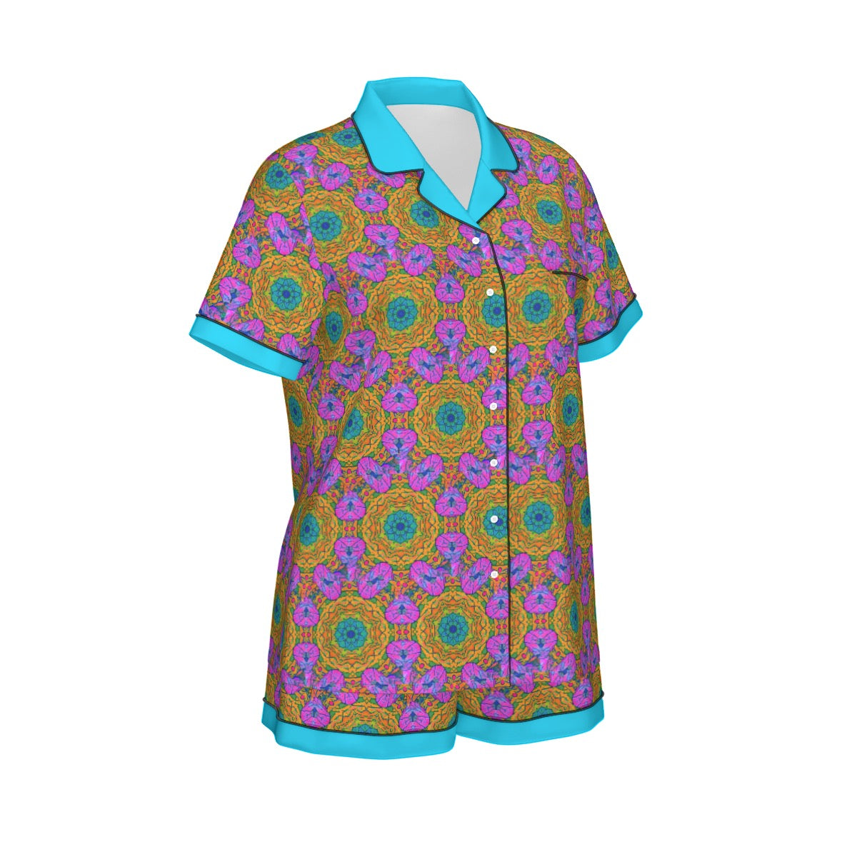 Women's Imitation Silk Pajama Set With Short Sleeve