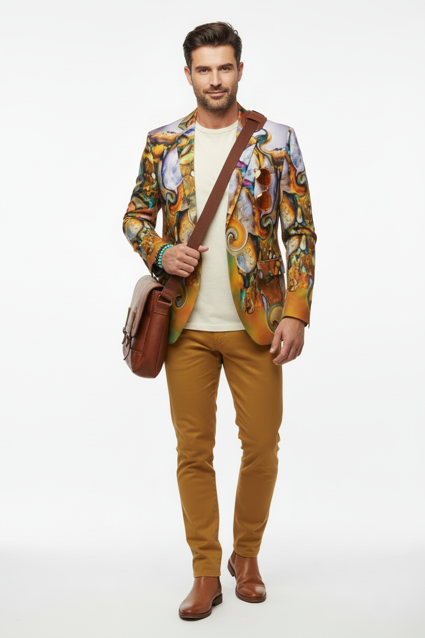 “River Stones” Men's Casual Flat Lapel Collar Blazer | 245GSM Cotton