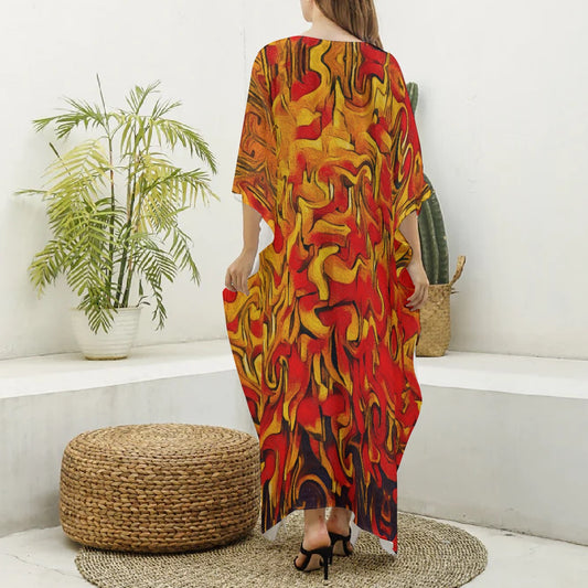“Ravenous” Women's Imitation Silk V-neck Kaftan Robe