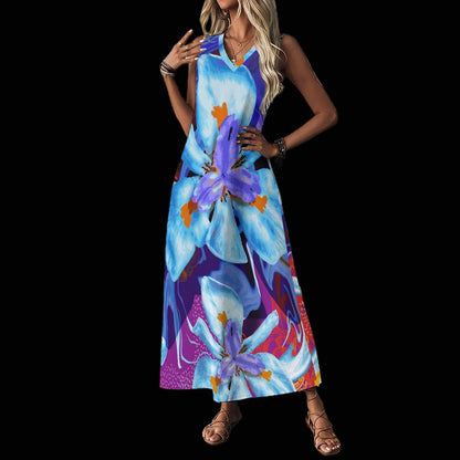 “The Blue Dietes” V-Neck Long Dress