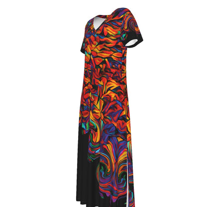 “Inferno” Women's V-neck Dress With Side Slit