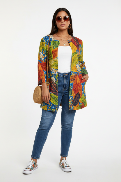 “Botanical Rhapsody” Women's Faux Sweater Cardigan