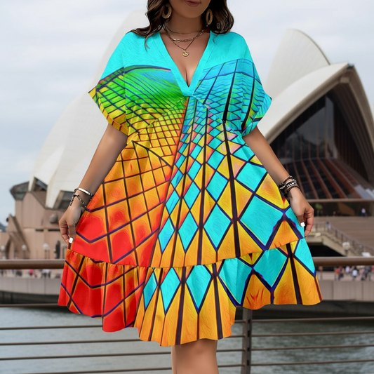 “Opera House” Women’s Floral V-Neck Short Sleeve Dress