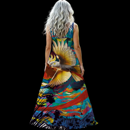 “Sulphur Crested Soaring” Women’s Sleeveless Maxi Dress